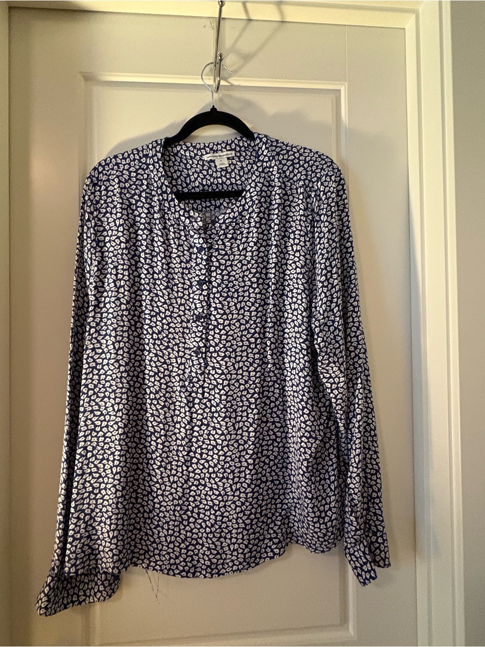 Woman Within Navy and White Printed Button-Front Blouse